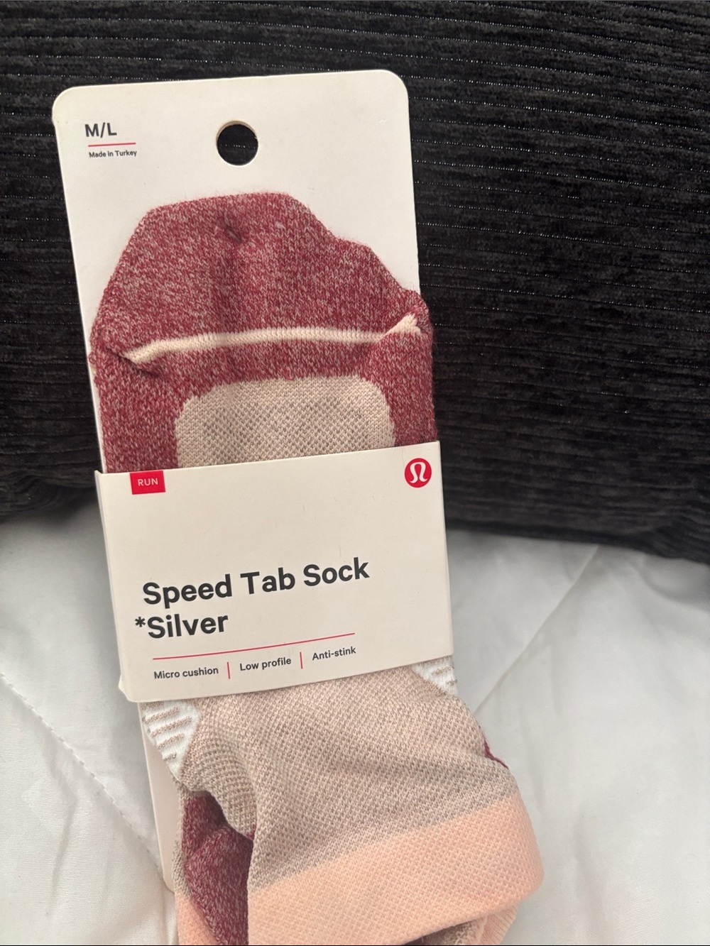 lululemon Speed Tab Sock - Silver and Mauve